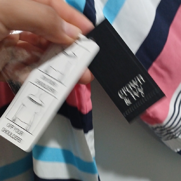 crown & ivy Curvy Off-Shoulder Striped Blouse - Blue, Pink, Black, Sz 3X New - Picture 7 of 14